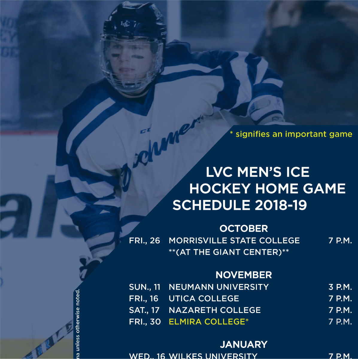 2018/2019 LVC Men's Ice Hockey Home Game Schedule